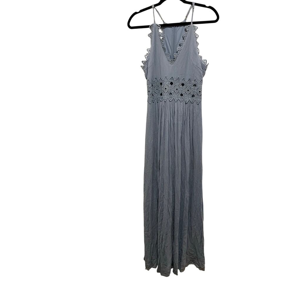 Lulus blue stitch detailed sleeveless fairy maxi cottage dress size medium